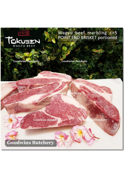 Beef BRISKET PE (Point End) WAGYU TOKUSEN marbling MBS <=5 daging sapi sandung lamur AGED FROZEN PORTIONED CUT +/- 1.2 kg/pc (price/kg)